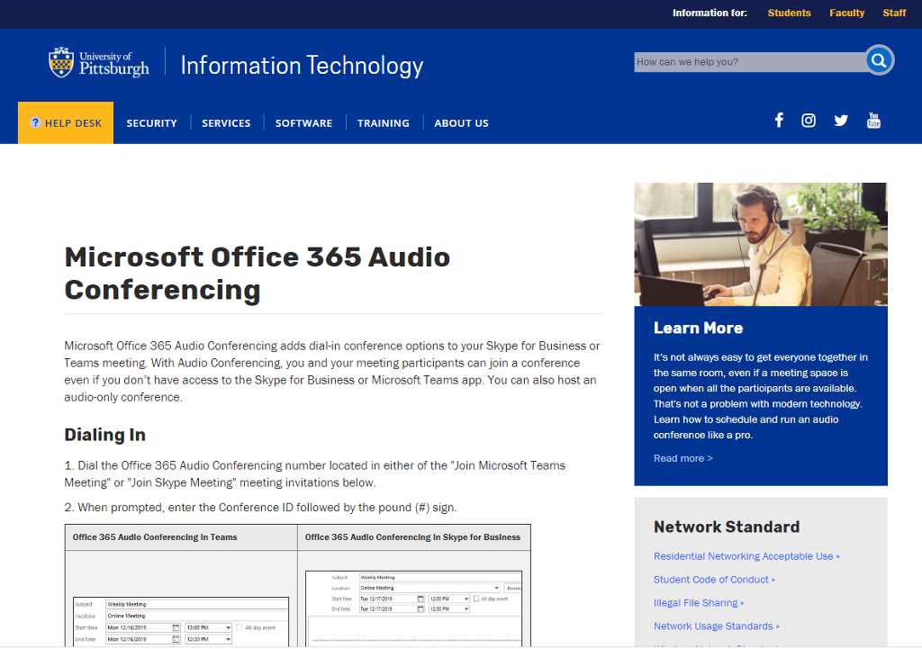 Microsoft Office 365 Audio Conferencing (O365) All Campuses My Pitt