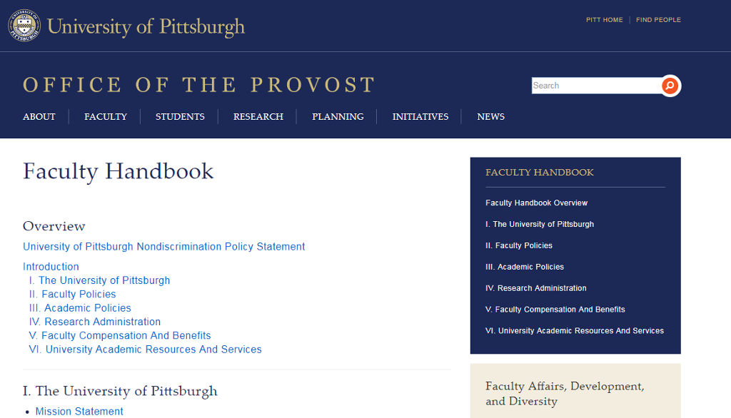 Faculty Handbook (Human Resources) All Campuses My Pitt
